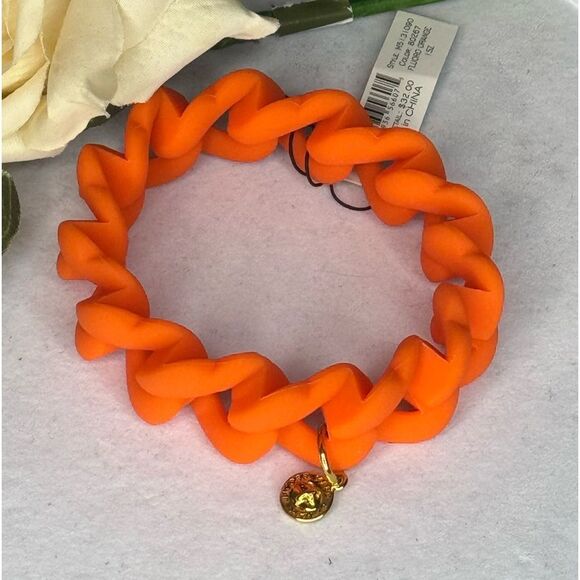 Marc By Marc Jacobs Fluora Orange Gold Turnlock Rubber Chubby Link Stretch - Picture 3 of 9
